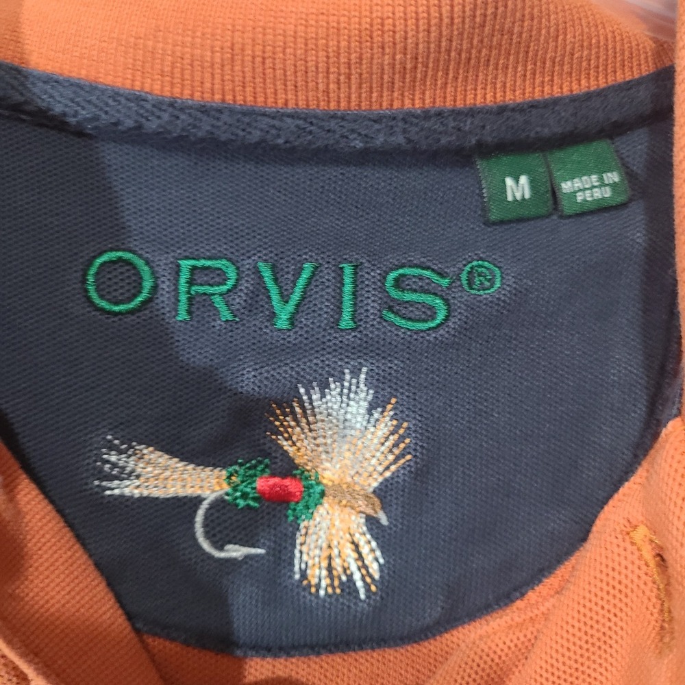 Orvis Long Sleeve Rugby Polo Shirt Mens M Deep Orange 3CS8 Cotton  Logos Layer - Picture 3 of 11